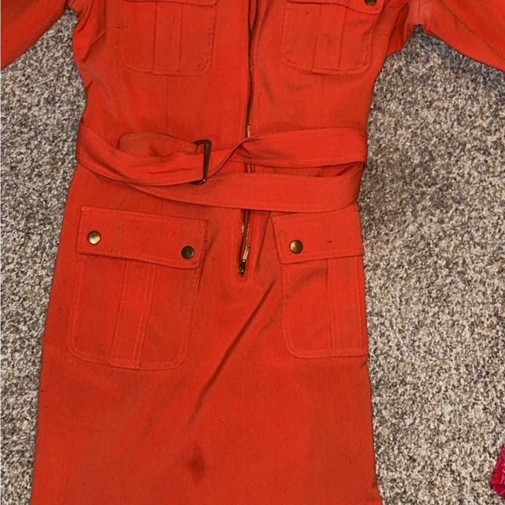 Sharagano Orange Midi Dress with Belt - Picture 2 of 2